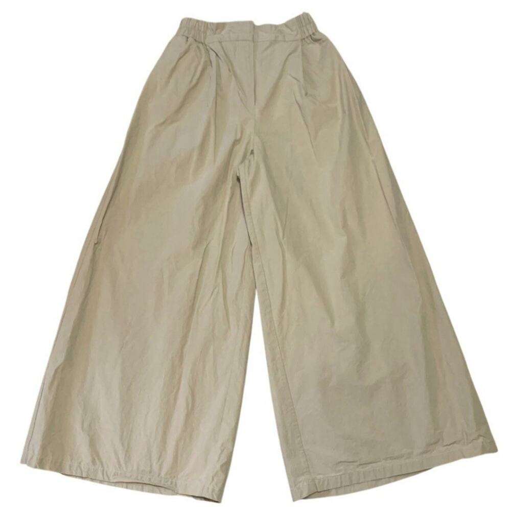 Palazzo Wide Leg Cotton Pants Womens Medium Beige High Rise Ankle